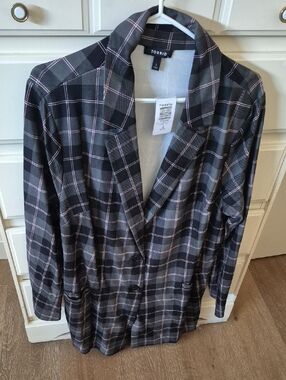 torrid Black & Gray Plaid Blazer with Pink Accent
